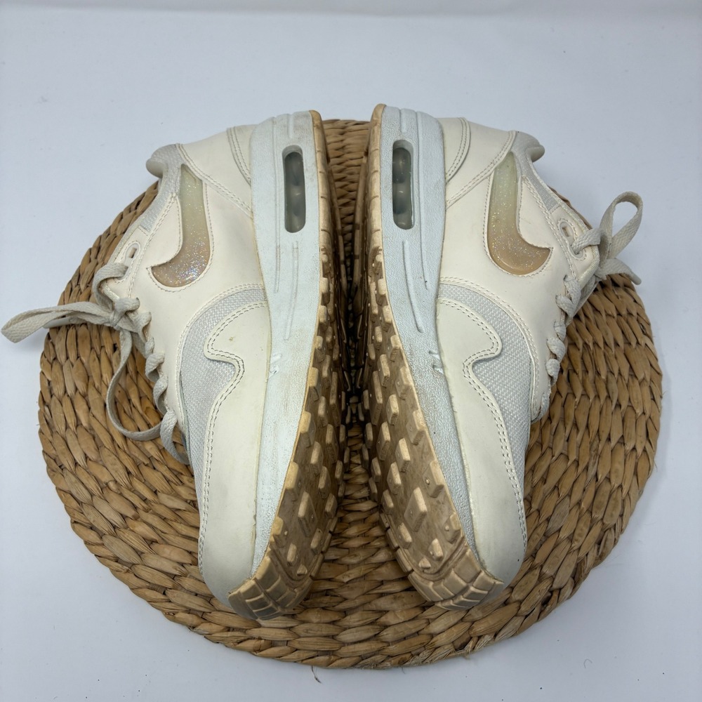 Nike Air Max 1 Women's 9 Sail Cream‎ White Glitter Swoosh Sneakers AT5248-100 - Picture 3 of 8